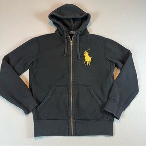 Polo Ralph Lauren Men’s Full Zip Hoodie Black Big Pony Gold Logo Size Small S
